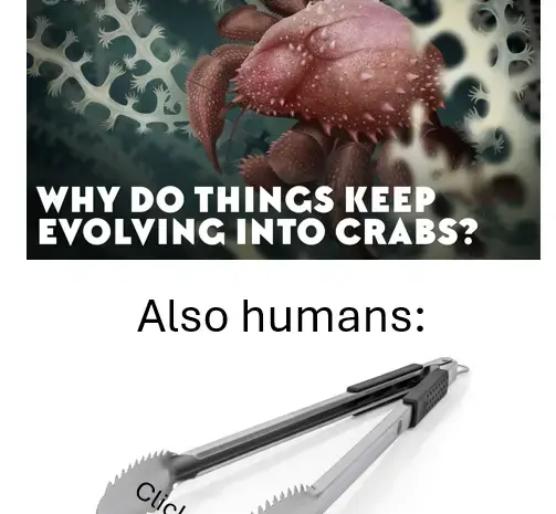 One does not simply resist clicking the tongs. Embrace carcinization.