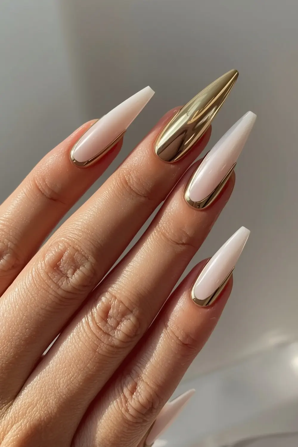 10. Chrome-Tipped Almond Stiletto