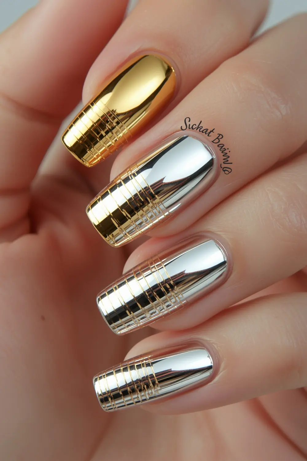 10. Dual-Metal Majesty: Gold & Silver Chrome Stripes
