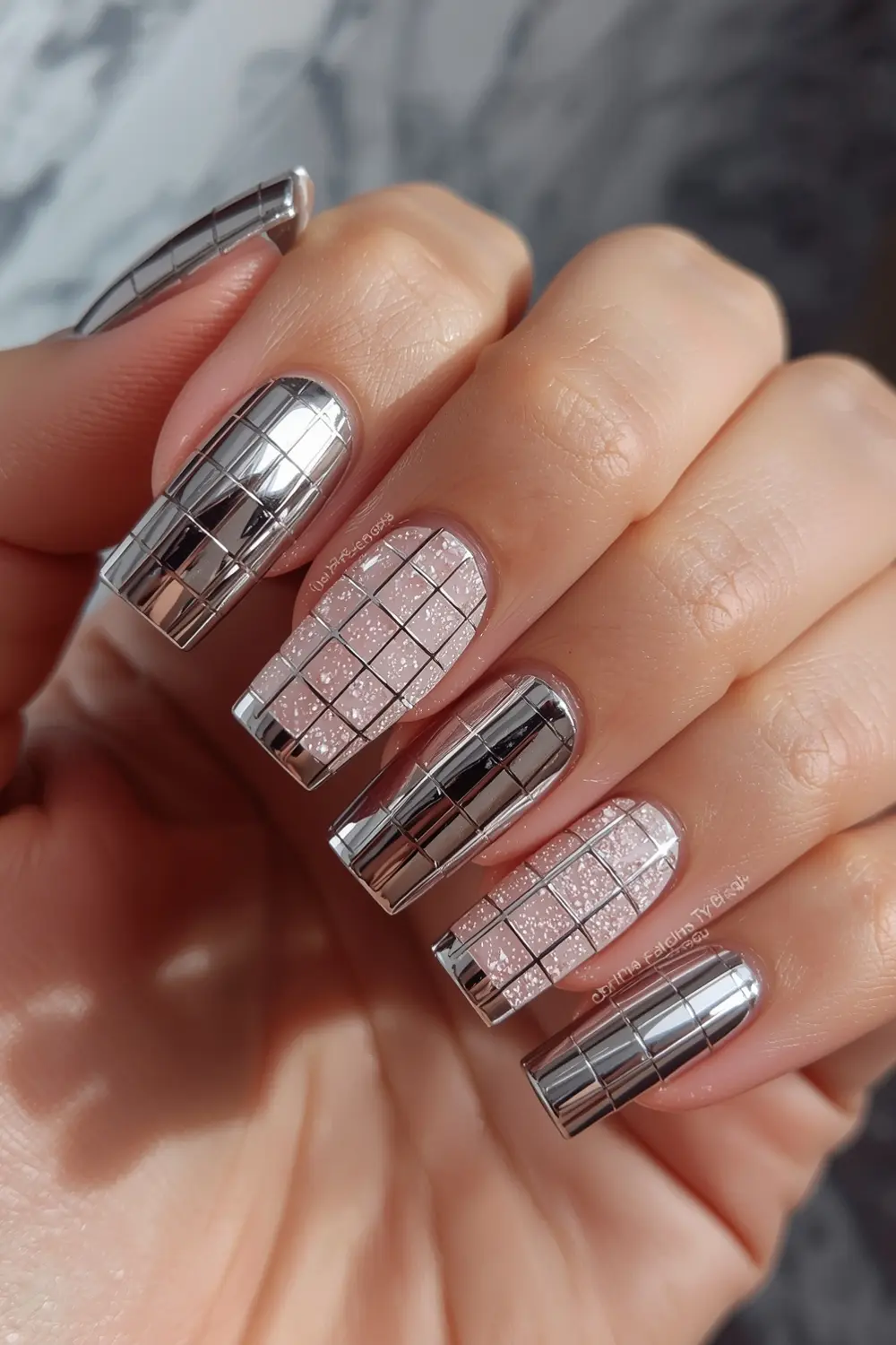 2. Chrome Negative Space Grid