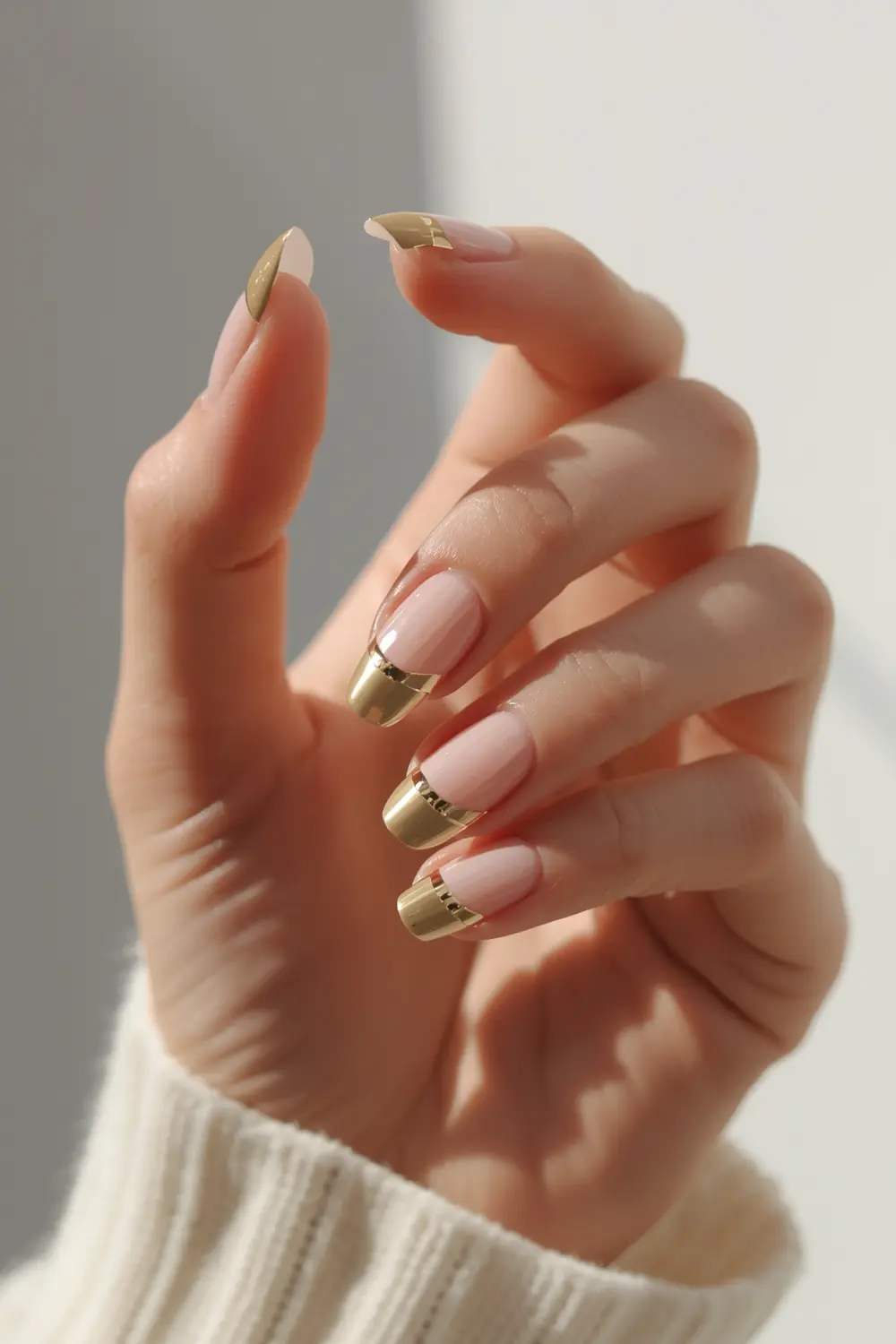 3. Geometric Glam: Chrome French Tips