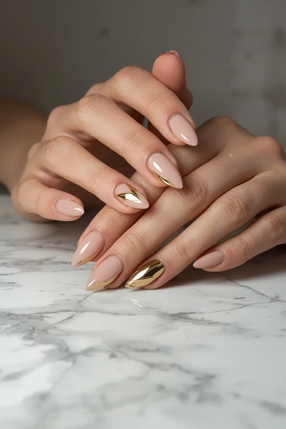 3. Geometric Gold Chrome Accents