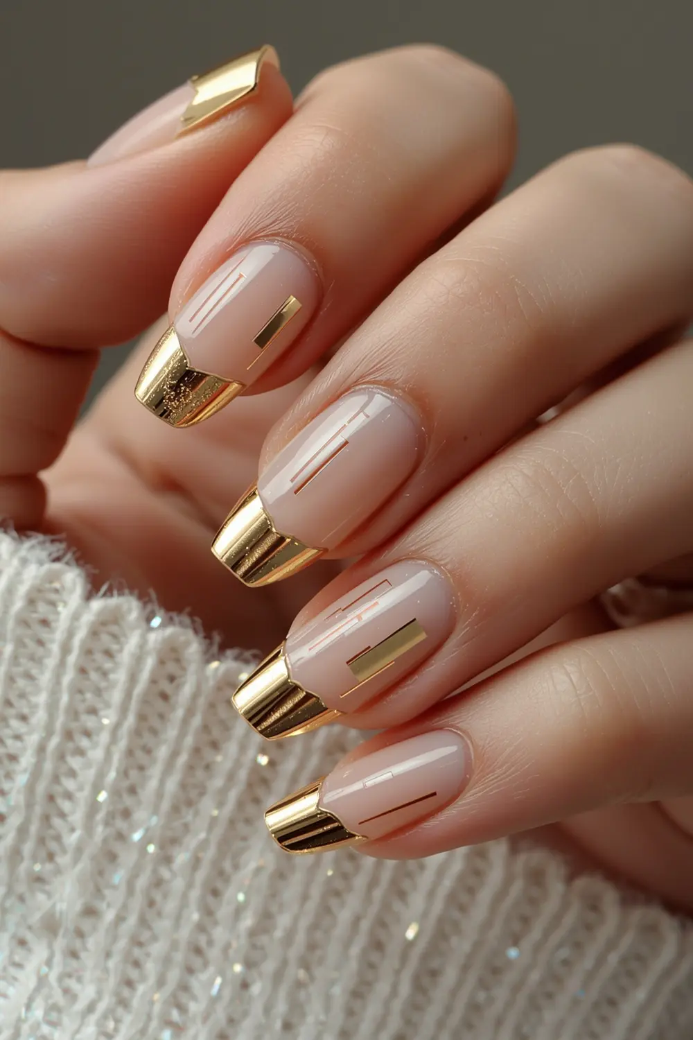 3. Glitched-Out Gold: Digital Distortion Chrome Tips