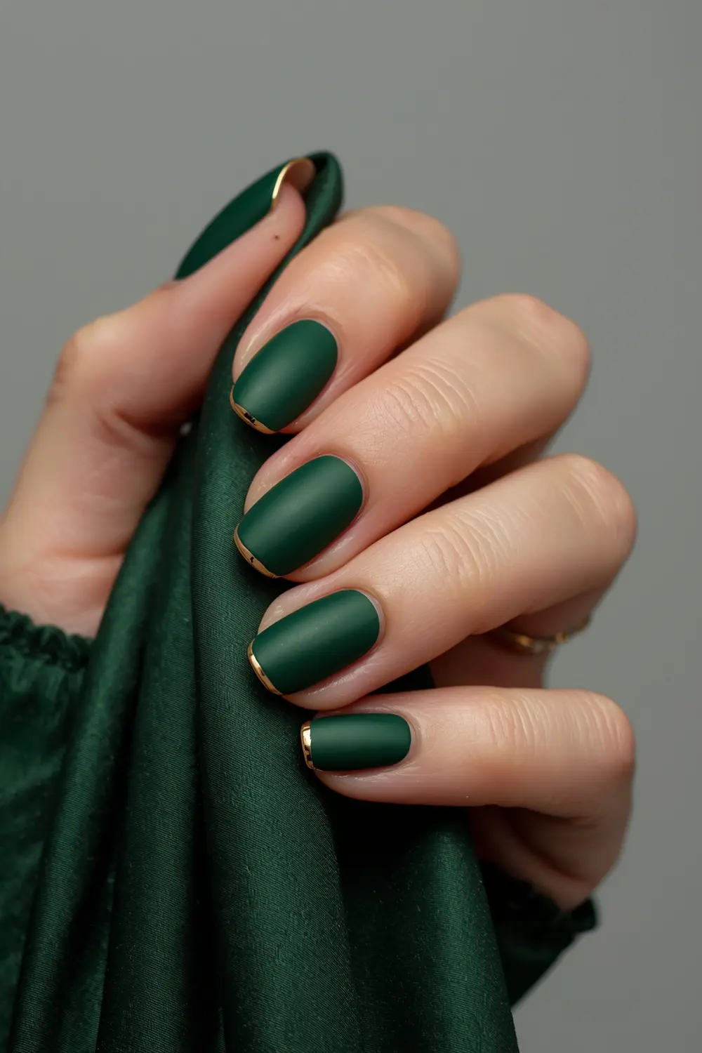 3. Jewel-Toned Velvet with Gold Chrome French Tips