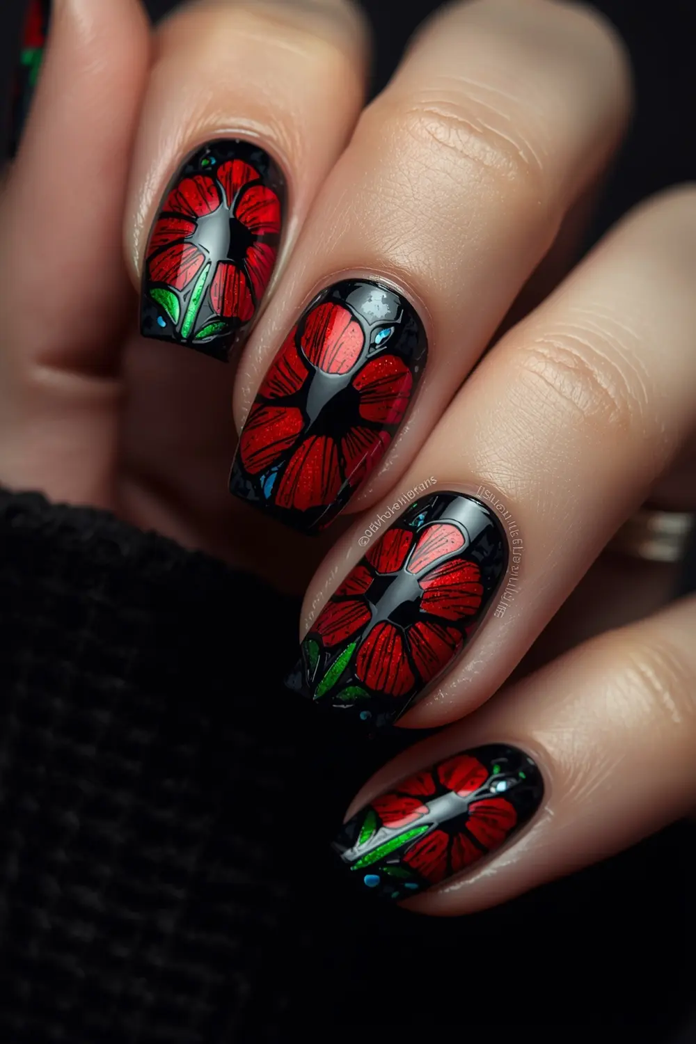 3. Stained-Glass Poppies in Jewel Tones