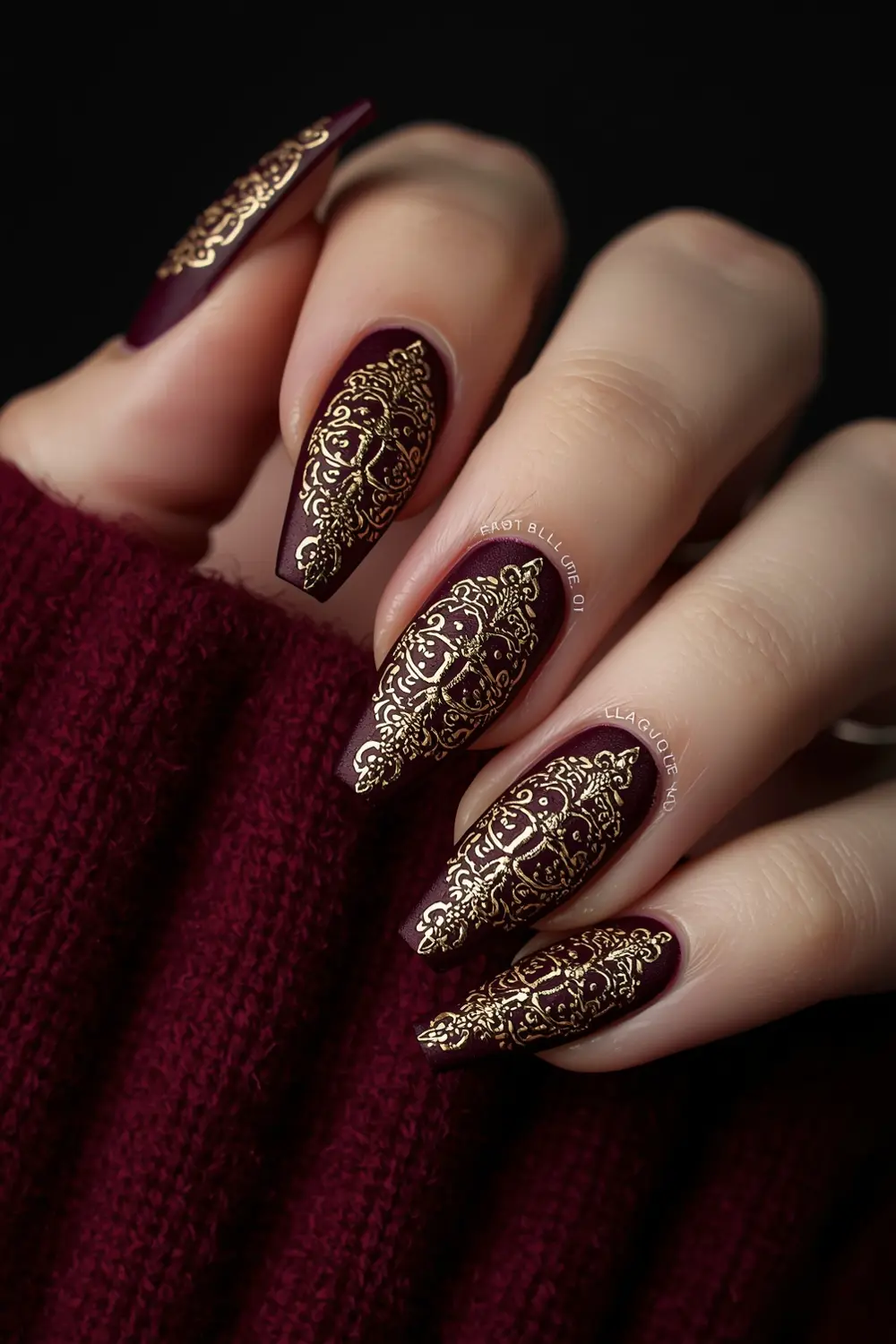5. Baroque Bloom: Ornate Gold Chrome Over Velvet