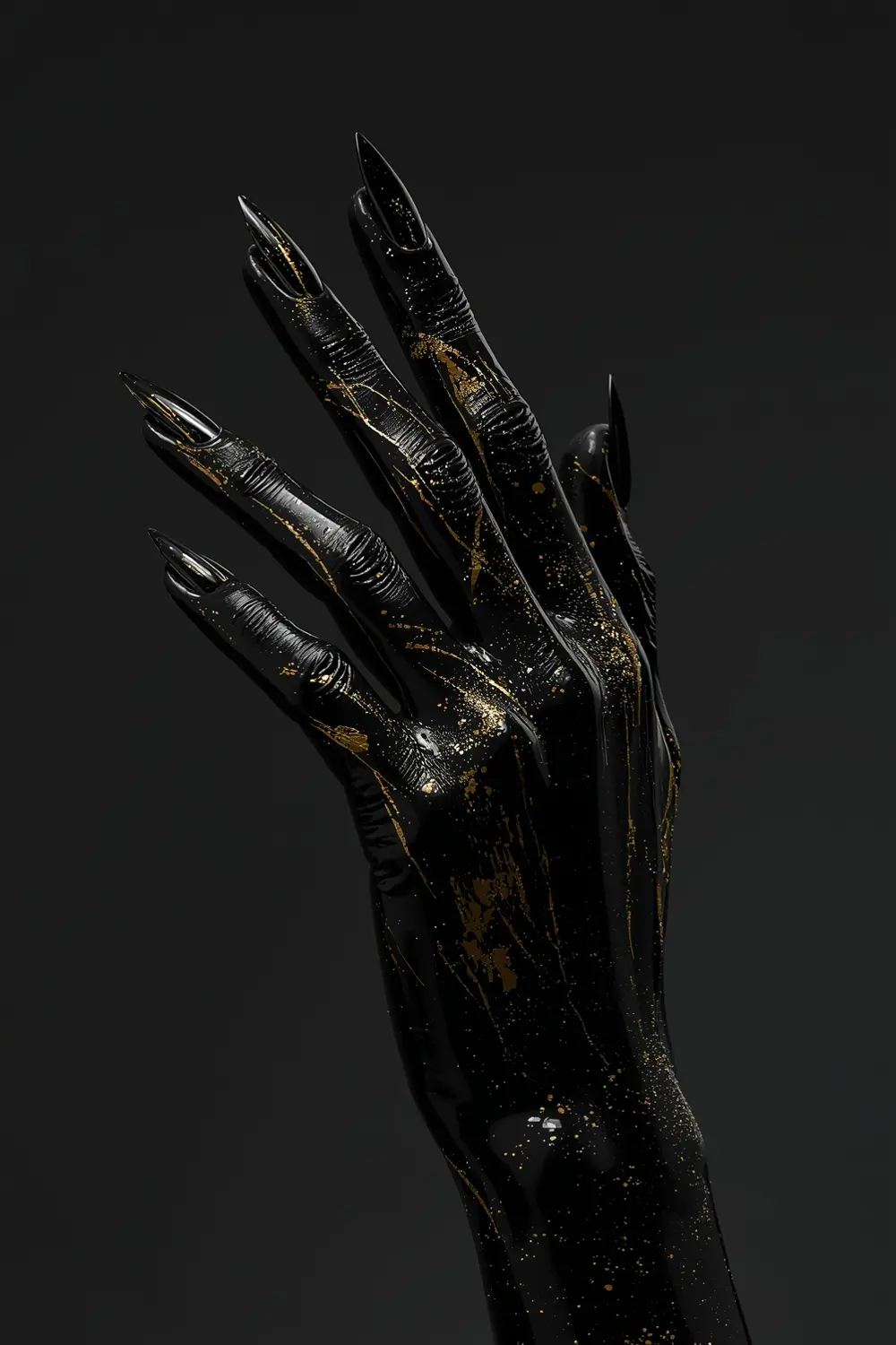 5. Glossy Black Lacquer with Gold Chrome Splatter