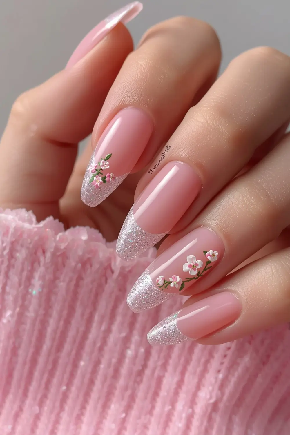 5. Holographic French with Floating Petals