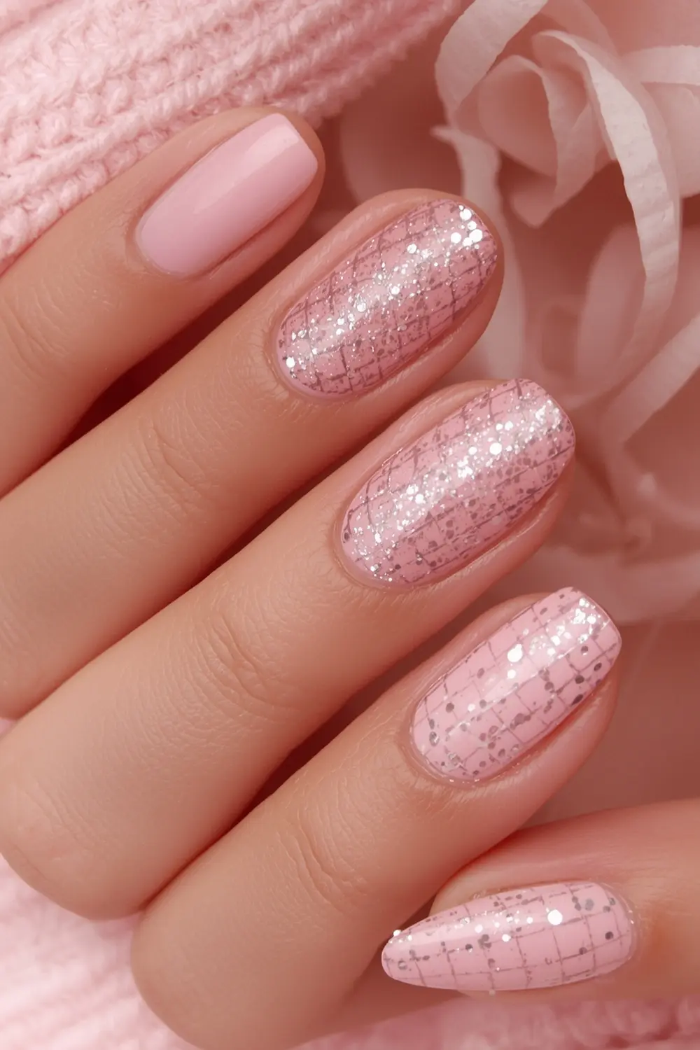 6. Sheer Pink & Silver Micro-Check