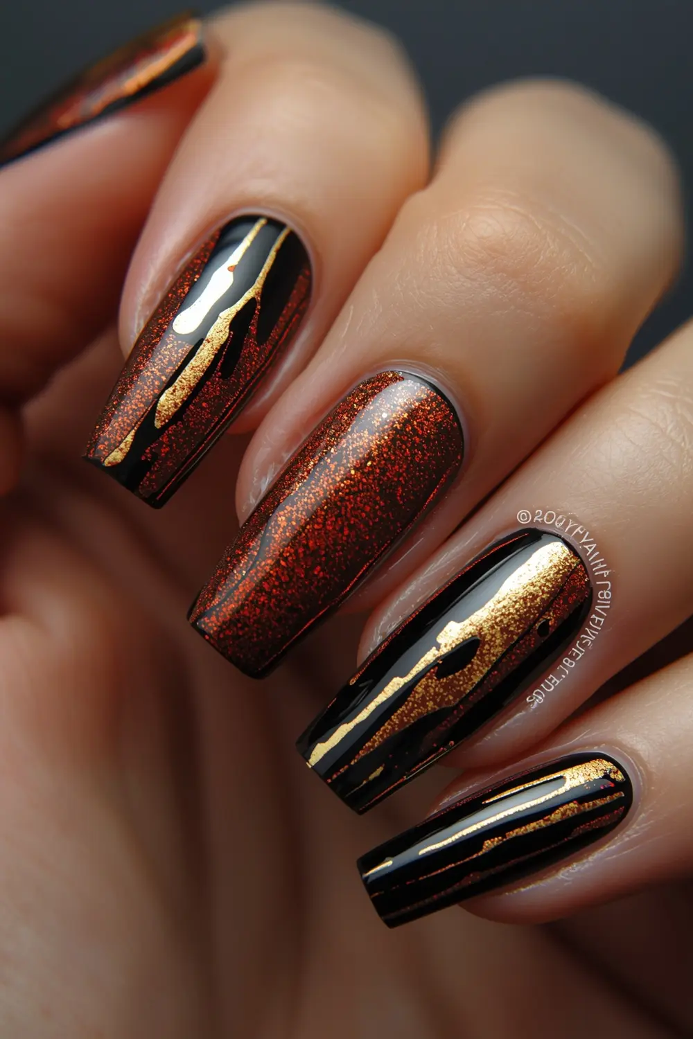 9. Gold Chrome Molten Lava Nails