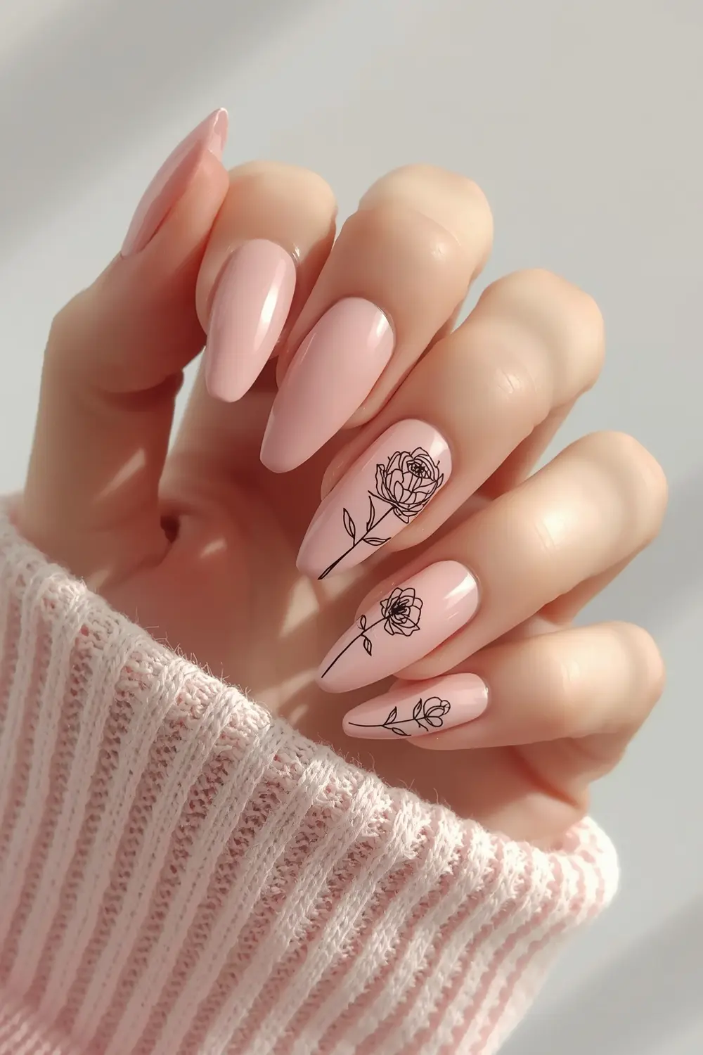 9. Minimalist Pink Outline Blooms