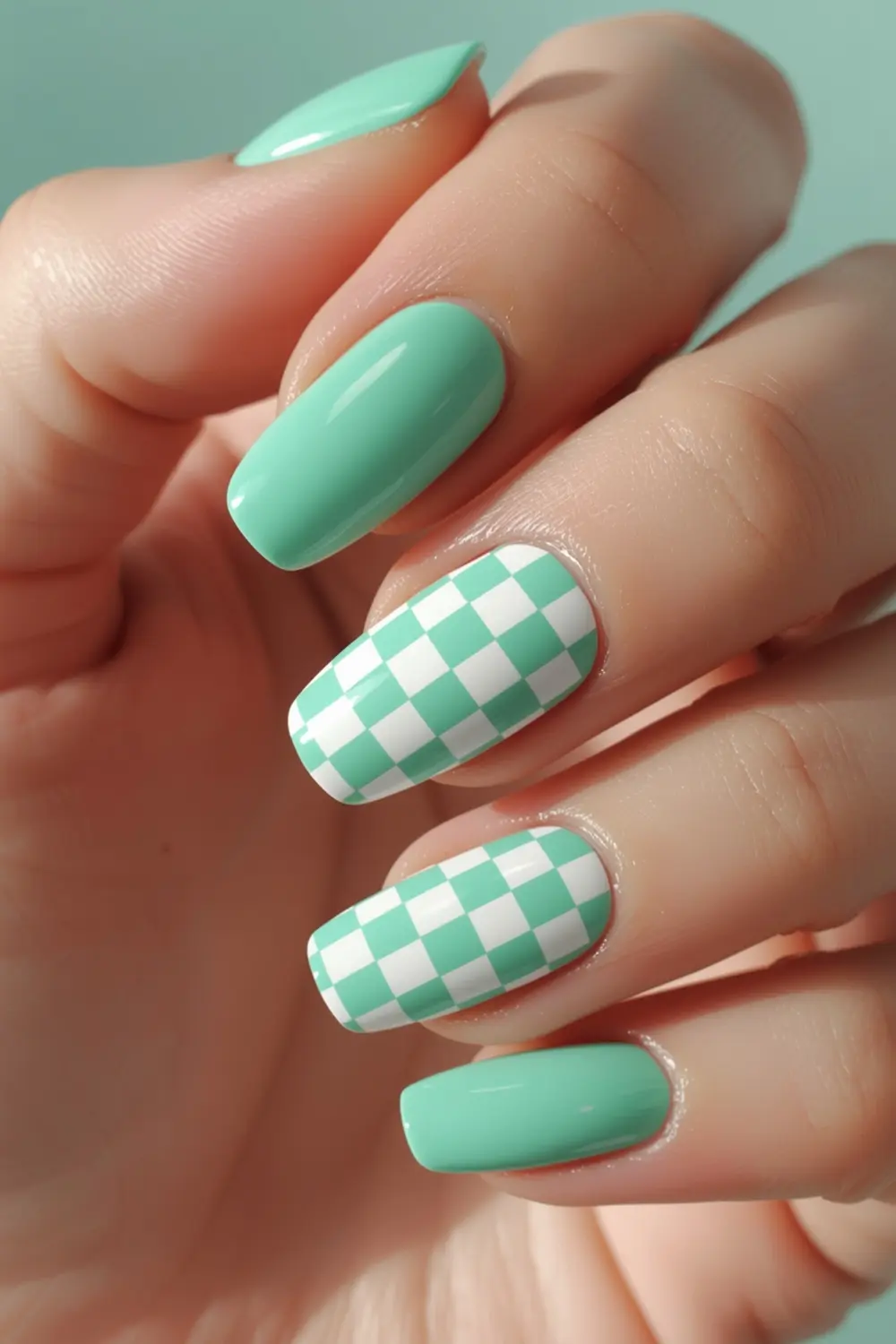 Checkered Mint & White