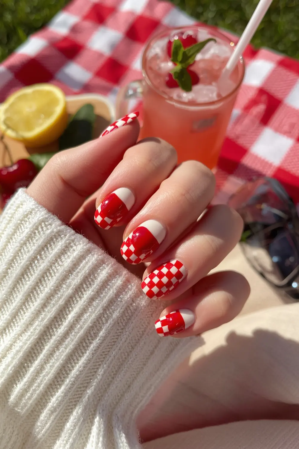 Checkered Picnic & Cherry Accent