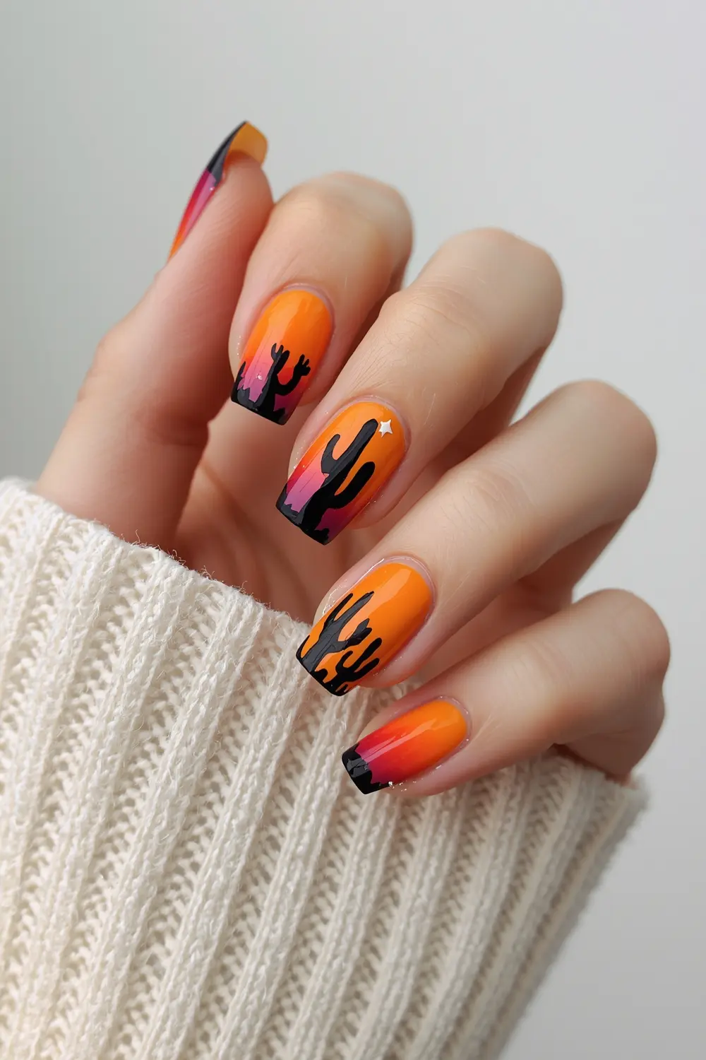Sunset Ombré with Cactus Silhouettes