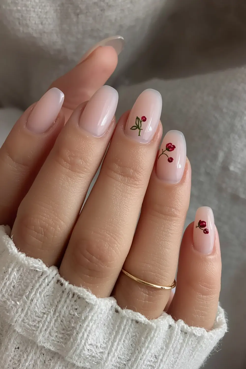 Tiny Cherry Sprigs on French Tips