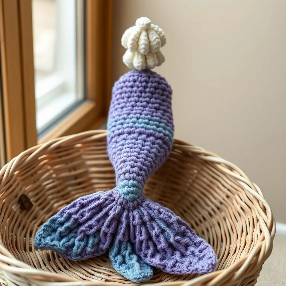 Baby wrapped in teal ombre mermaid tail cocoon with shell top