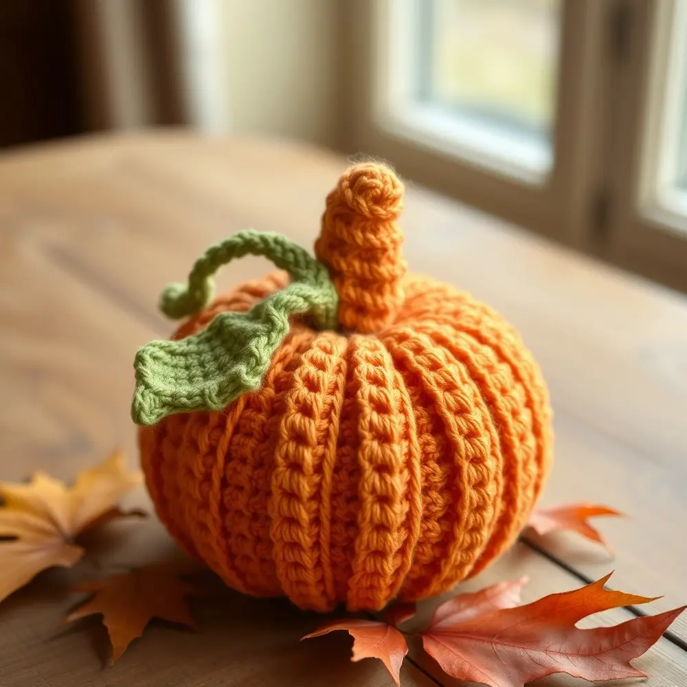 Baby wearing orange ribbed pumpkin bunting and green curly stem hat.