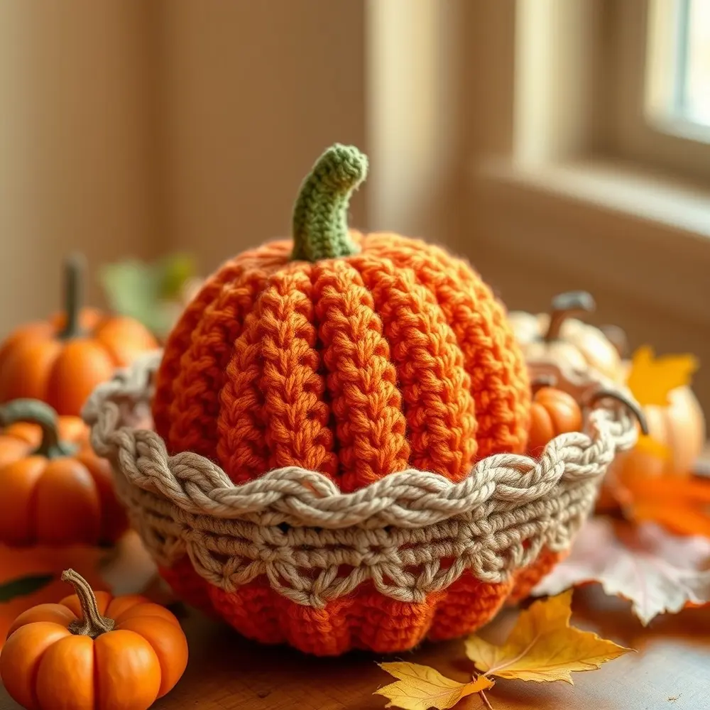 Small orange crochet pumpkin with a removable brown stem and a tiny black witch hat